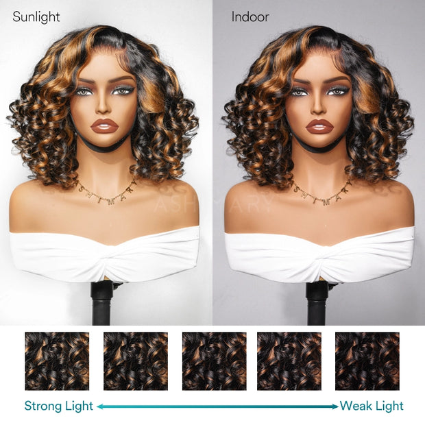Glueless Short Pre-Styled Organique Hawaiian Curl Balayage Highlight 6x4.5 Pull Go Lace Closure Wig