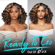 Glueless Short Pre-Styled Organique Hawaiian Curl Balayage Highlight 6x4.5 Pull Go Lace Closure Wig