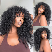Bouncy Curl With Bangs Pull Go 3x1 Lace Natural Black Wig 