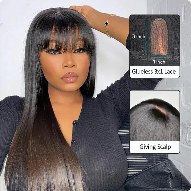 Pull Go 3x1 Lace Double Drawn Bob Wig True Scalp Bang Wig  display picture 1