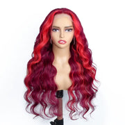 Highlight Red with Burgundy 99J Colored Body Wave Human Hair Wig 4x4 5x5 & 13x4 Transparent Lace Front Wig Pre Plucked 13X6 Lace Frontal Wig Ashimary