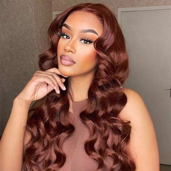 Flash Sale Reddish Brown Colored Body Wave Human Hair Lace Frontal Wigs Ashimary Virgin Hair Front Wigs