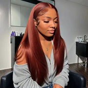 Reddish Brown 360 HD Transparent Lace Frontal Wigs Body Wave & Straight Pre Plucked 100% Human Hair