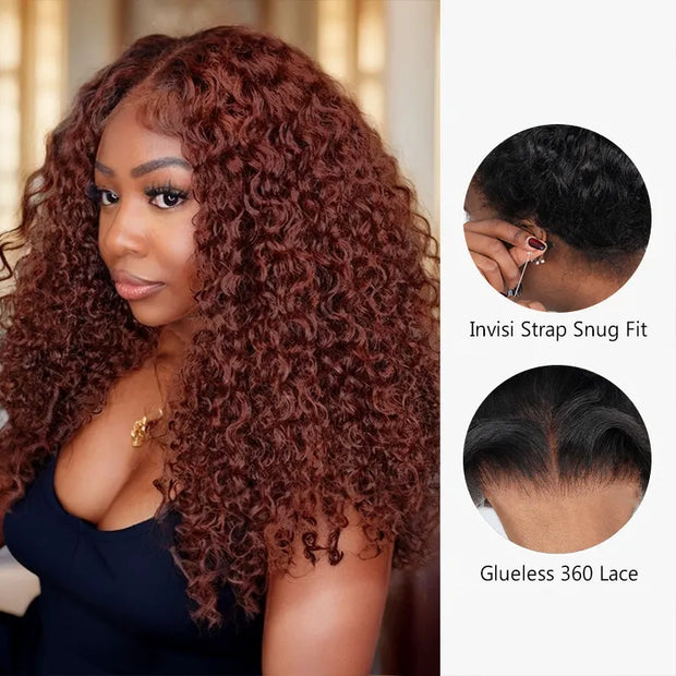 Reddish Brown Curly Invisi Strap Snug Fit 360