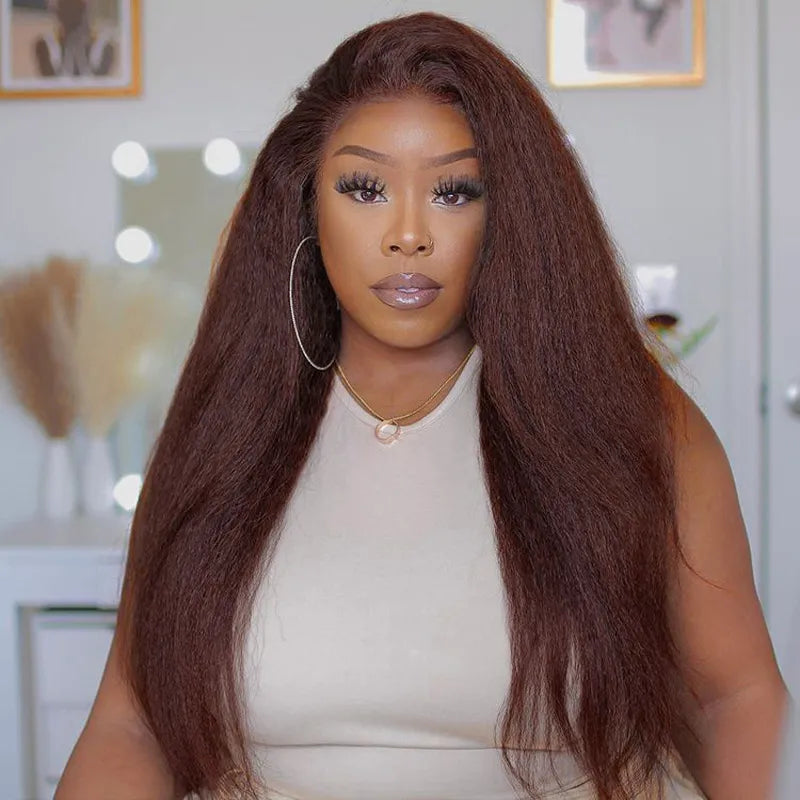 Reddish Brown Colored Kinky Straight Human Hair Lace Frontal  display picture 1