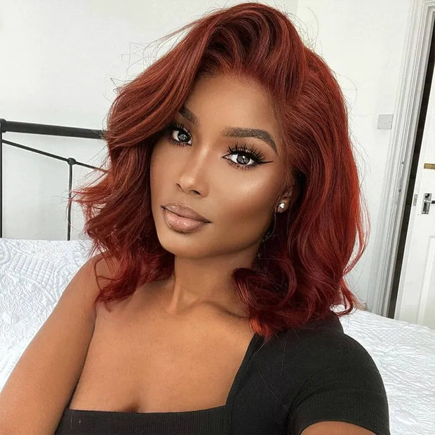 Reddish Brown Pre-Styled Body Wave Glueless Short Bob Wig