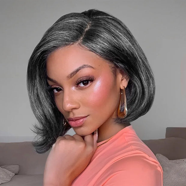 Salt and Pepper Pre-Styled Layered Cut Short Bob Wig