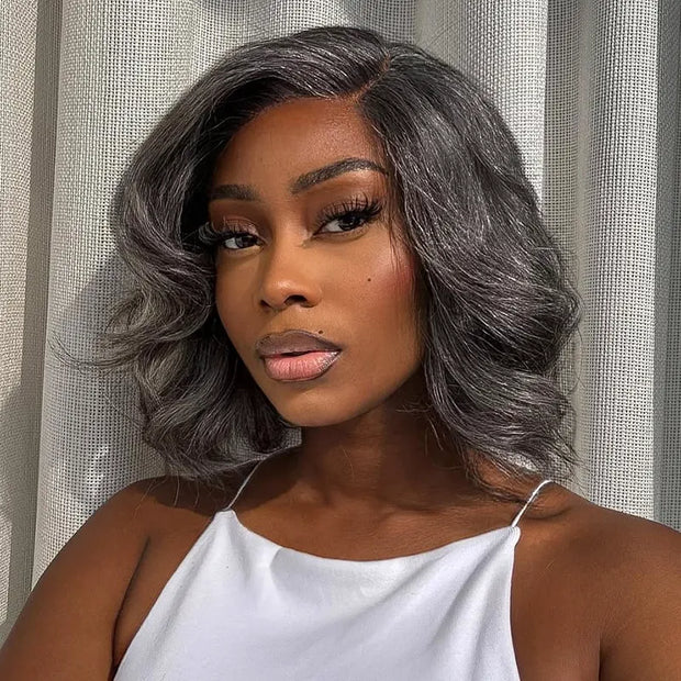 Salt and Pepper Pre-Styled Layered Cut Short Bob Wig