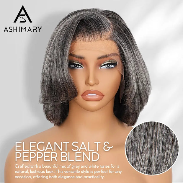 Salt and Pepper Pre-Styled Layered Cut Short Bob Wig