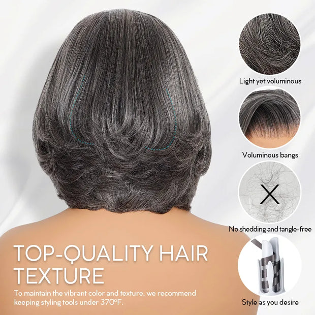 Salt and Pepper Pre-Styled Layered Cut Short Bob Wig