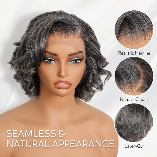 Salt and Pepper Pre-Styled Layered Cut Short Bob Wig