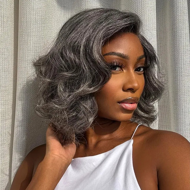 Salt and Pepper Pre-Styled Layered Cut Short Bob Wig
