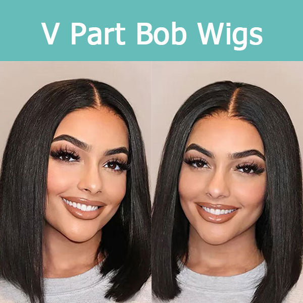 Straight-Bob-V-Part-Wig-For-Women-Short-Human-Hair-Bob-Glueless