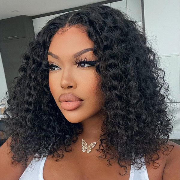 Flash Sale Ready-to-wear Glueless Short Deep Wave HD Transparent Lace Wig With Pre-cut Lace & Pre Plucked Hairline & Bleached Knots
