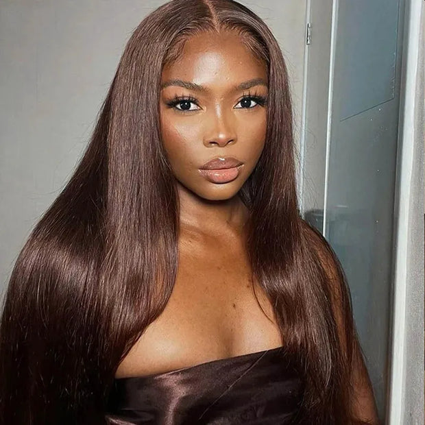 360 Lace Frontal Chocolate Brown Wig Deep Wave Human Hair Wigs Transparent Lace Straight Wig