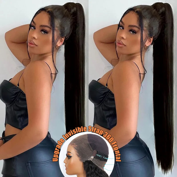 Silky Straight Invisi Strap Snug Fit 360 Transparent Lace Frontal Bleached Knots Pre Cut Lace Wig