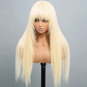 613 blonde straight HD lace frontal withpre-styled bangs human hair wig Ashimary.com