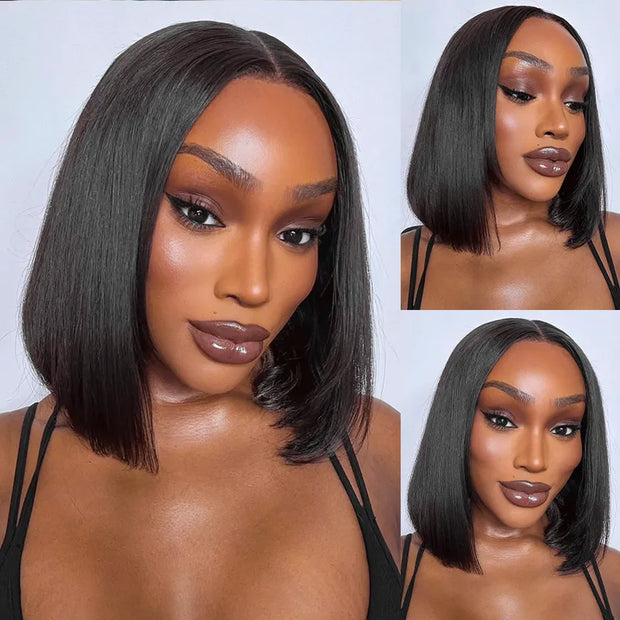 Straight Pull Go Transparent Lace Closure Bob Wig with Pre Plucked Hairline & Bleached Knot