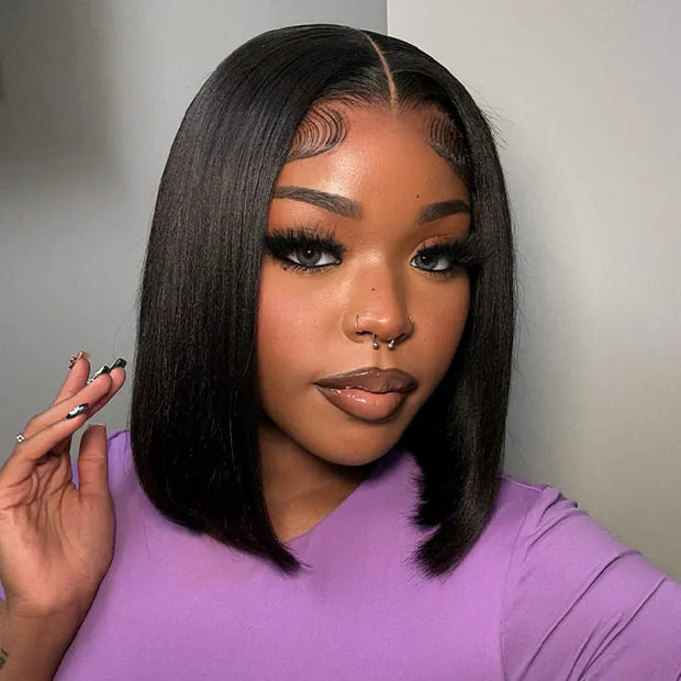 Straight Pull Go Transparent Lace Closure Bob Wig with Pre Plucked Hairline & Bleached Knot
