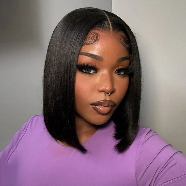 Straight Pull Go Transparent Lace Closure Bob Wig with Pre Plucked Hairline & Bleached Knot