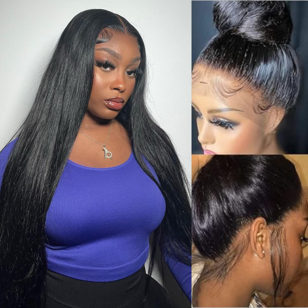 Full Lace Wig Brazilian Human Hair Straight Hair Full Scalp Lace Wigs Natural Color 180% Density