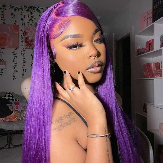 Purple Color Pre Plucked 5*5 13*4 Transparent Lace Frontal Wigs