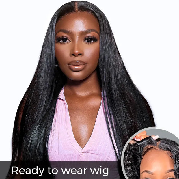 Ready to Wear Straight Out of the Box Glueless HD Transparent Lace Closure Wig with Pre Cut Lace & Bleached Knots