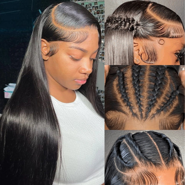 Ashimary Pull Go 13x6 Full Glueless Wig Transparent Lace Front Wig Straight Brazilian Human Hair
