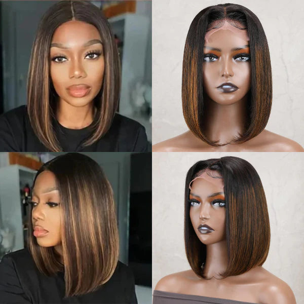 Flash Sale Highlight Bob Wigs Glueless 4*4 & 13*4 Lace Front Wig Straight 10A Brazilian Human Hair
