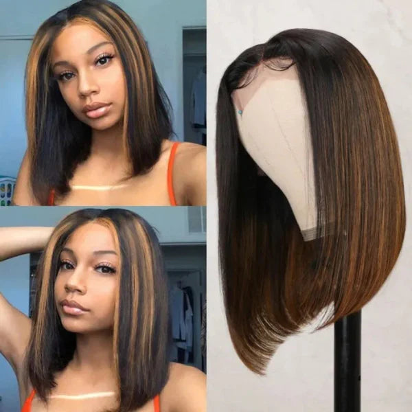Flash Sale Highlight Bob Wigs Glueless 4*4 & 13*4 Lace Front Wig Straight 10A Brazilian Human Hair