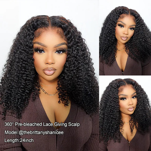 Kinky Curly Invisi Strap Snug Fit 360 Transparent Lace Frontal Bleached  Knots Pre Cut Lace Wig
