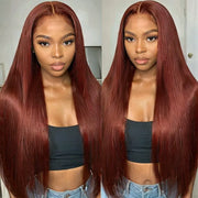 Reddish Brown Colored Straight Human Hair Lace Frontal Wigs 13x4 13x6 Transparent Lace Front Wigs Ashimary Virgin Hair