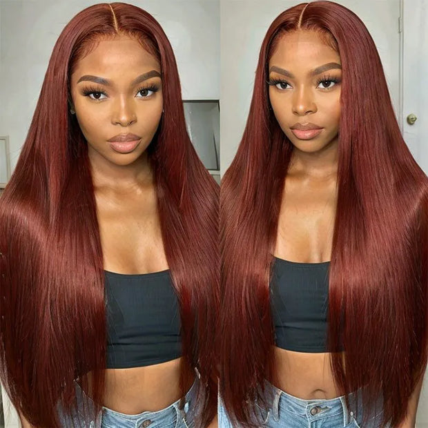 Reddish Brown Colored Straight Human Hair Lace Frontal Wigs 13x4 13x6 Transparent Lace Front Wigs Ashimary Virgin Hair