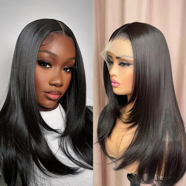 Flash Sale Trendy Layered Cut 13x4 Transparent Lace Frontal Straight Wig Butterfly haircut 100% Human Hair