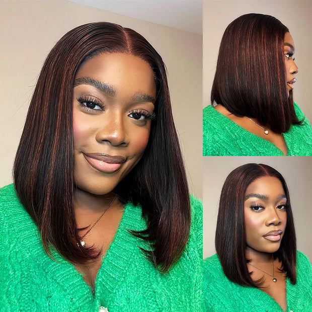 Highlight Yaki Straight Bob 13x4 Lace Frontal  Pre Everthing 6x4.5 / 4x4 Lace Clsoure Human Hair Wig