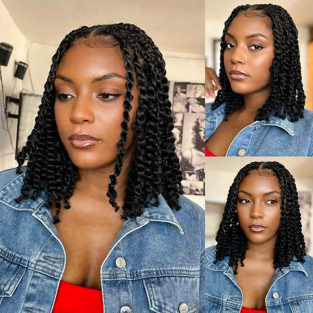Two Strands Twists 360 Lace Frontal with Invisi Strap Pre-Braid Glueless Human Hair Wigs