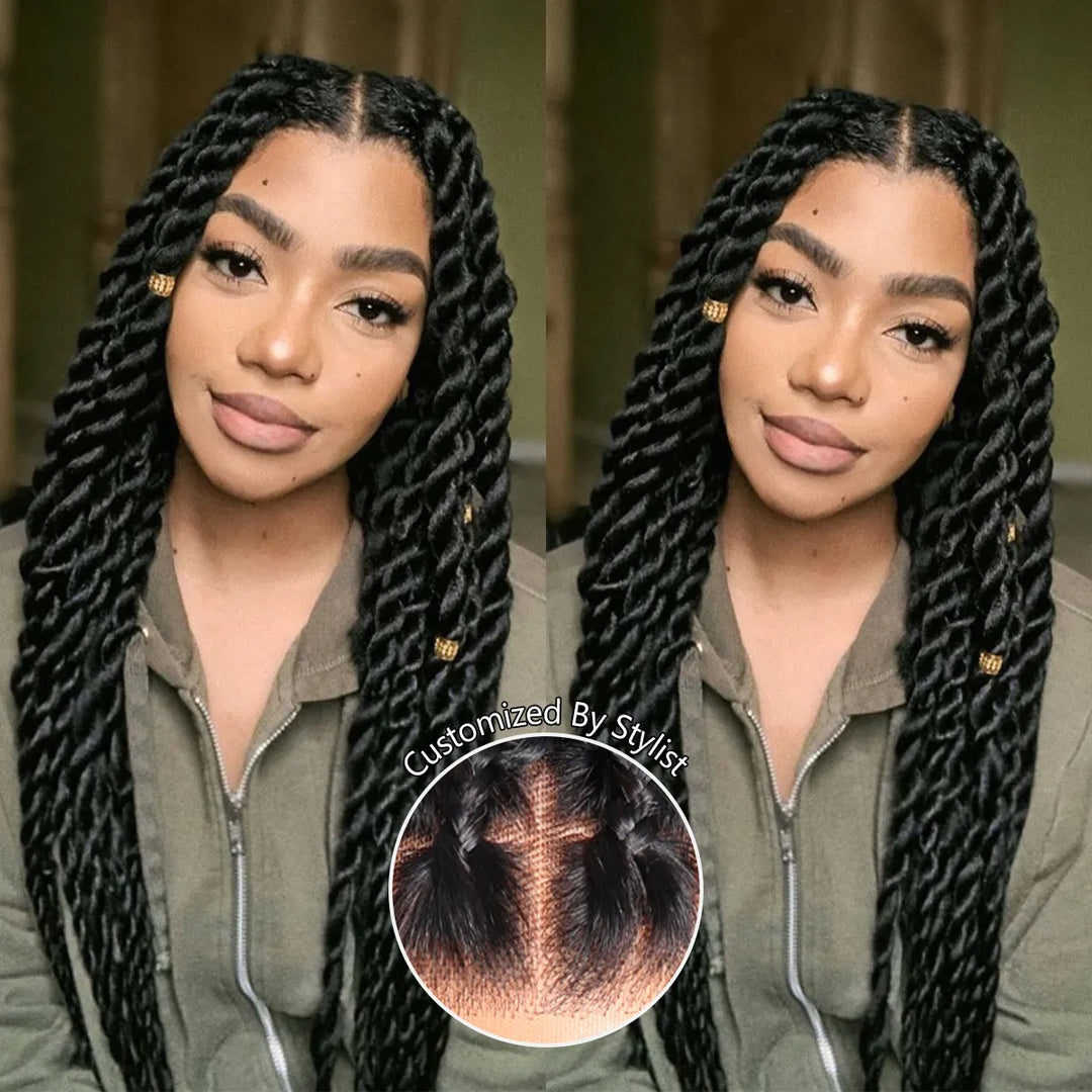 Two Strands Twists 360 Lace Frontal Wig Invisi Strap Pre Braid