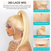 Upgrade Glueless Invisi-Strap 360 Lace Frontal 613 Blonde Straight Wig No Gel For Summer Stable Put on & Go Wigs