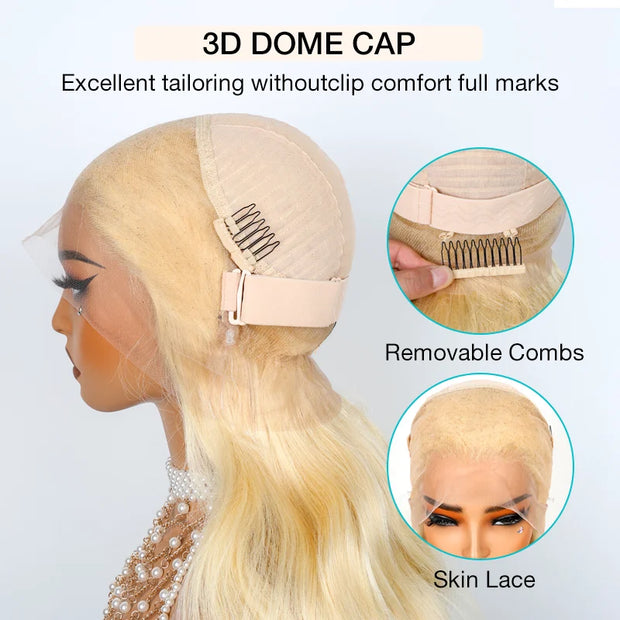 Upgrade Glueless Invisi-Strap 360 Lace Frontal 613 Blonde Straight Wig No Gel For Summer Stable Put on & Go Wigs