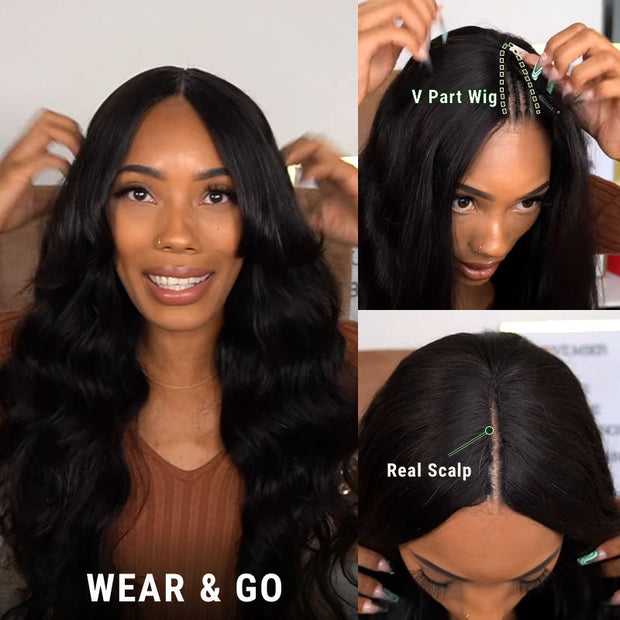 Flash Sale Ashimary V Part No Gel Real Glueless Wig With No Leave Out Natural Human Hair