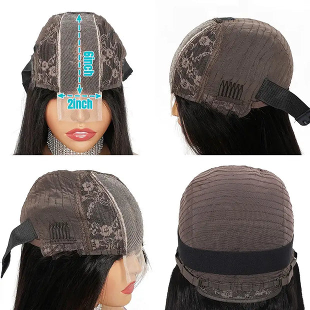 2x6 Lace Closure Wig Straight Deep Part Human Hair Wig Transparent Lace for All Skin