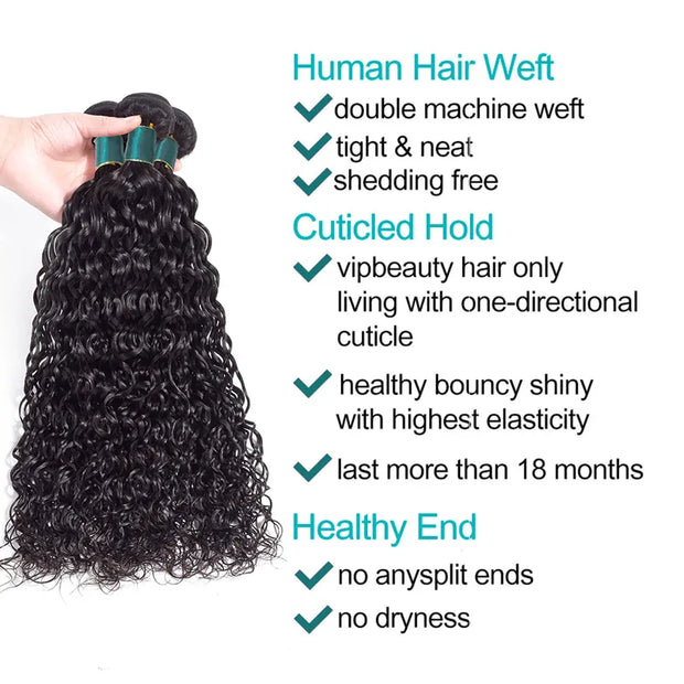 4 Bundles 10A Water Wave Brazilian Human Hair Bundles Natural Color - ashimaryhair