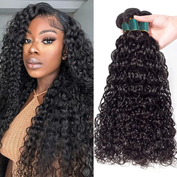 4 Bundles 10A Water Wave Brazilian Human Hair Bundles Natural Color - ashimaryhair