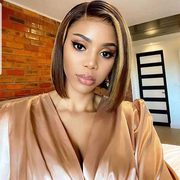 Pre-Sale Ready to Wear Highlight Piano Color Straight Lace Bob Wig with Pre Plucked Hairline & Bleached Knots