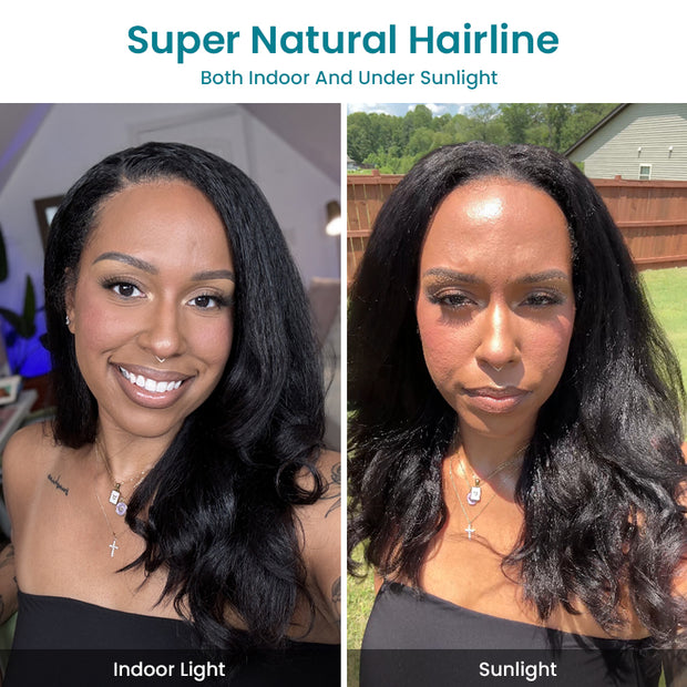 6x4.5 Lace Closure Kinky Straight Wig with Kinky Baby Hair for Black Women Glueless Natural Newborn Hairline Blend Beginner Friendly Wig