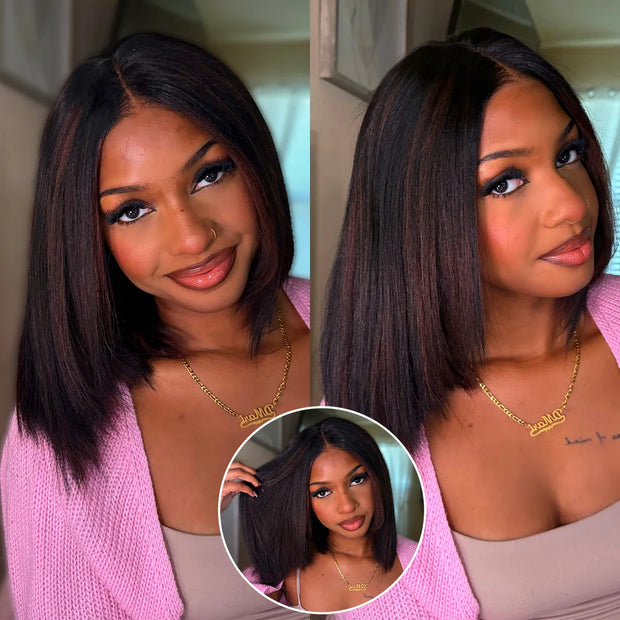 Highlight Yaki Straight Bob 13x4 Lace Frontal  Pre Everthing 6x4.5 / 4x4 Lace Clsoure Human Hair Wig