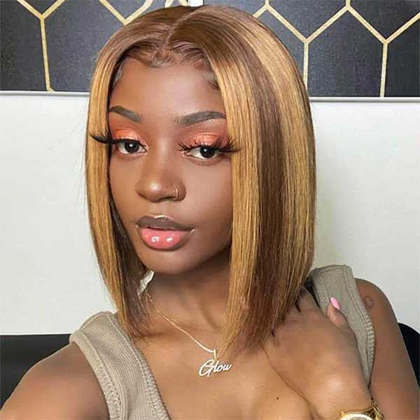 Pre-Sale Ready to Wear Highlight Piano Color Straight Lace Bob Wig with Pre Plucked Hairline & Bleached Knots