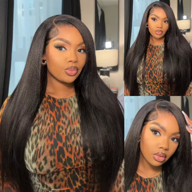 Flash Sale Yaki Straight 13x4 Parting Max Pre-Cut Skin Lace Glueless Bye Bye Knots Wig