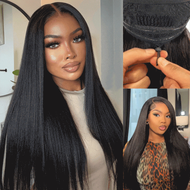 Flash Sale Yaki Straight Put On and Go Glueless Wig 6x4.5/13x4 Bye Bye Knots Pre-Cut Lace Light Kinky Straight