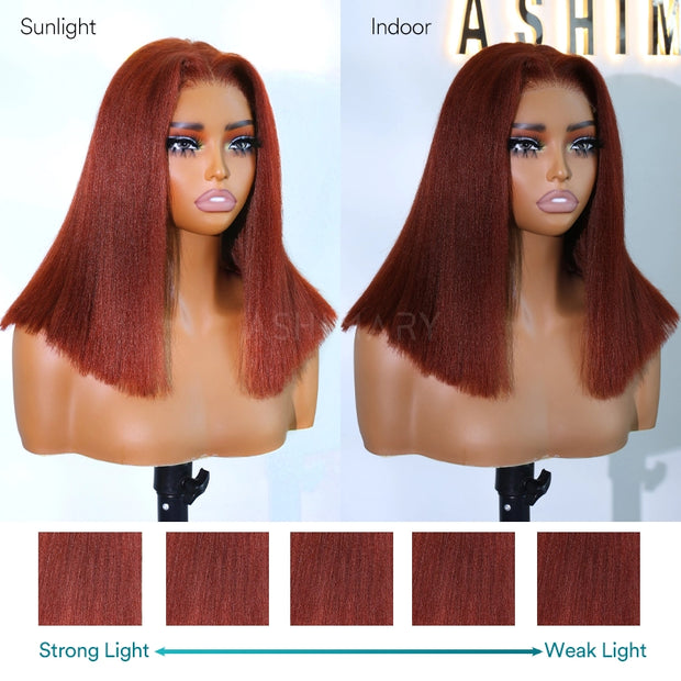 Reddish Brown Yaki Straight 4x4 Lace Closure Bob